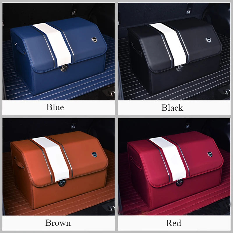 Large size Luxury Car Trunk Organizer Storage Box Storage Bag Folding Glove box Artificial Leather Automobile Supplies (blue) Vue