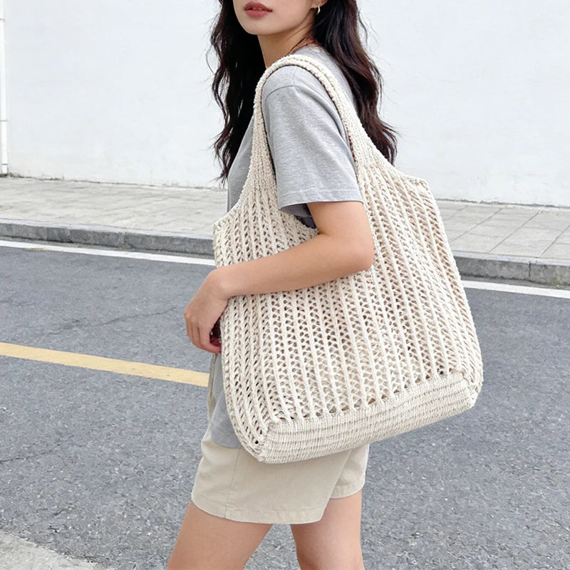 Summer Weaving Light Hollow Large Capacity Tote Bag Casual Beach