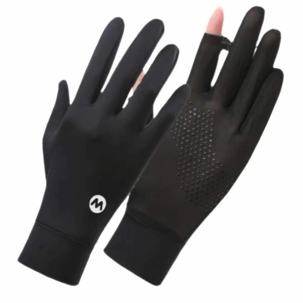 Touchscreen Breathable Sun Protection Gloves Non-Slip Stretchy Cycling Gloves Quick-Dry Lightweight Ice Silk Gloves Hiking Vue Black