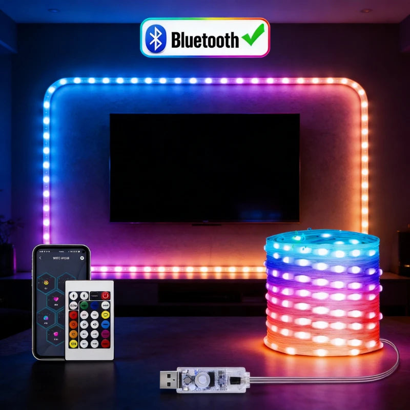 RGBIC USB 5V LED String Lights Bluetooth APP Control WS2812 Programmable Fairy Lights for Christmas Party Birthday Bedroom Decor Vue