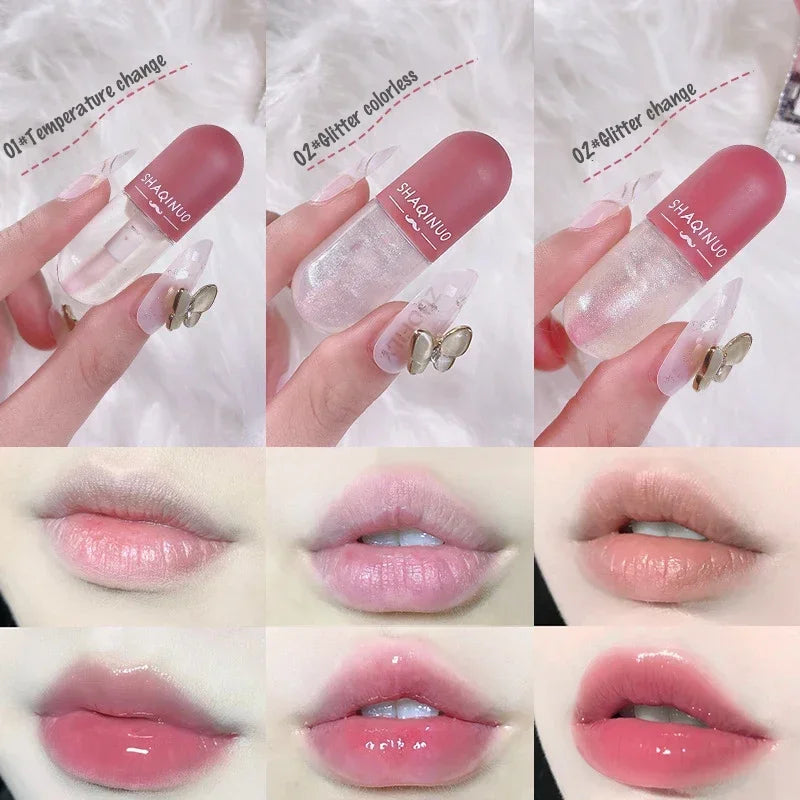 Mini Capsule Instant Volumising Lip Plumper Glitter Shine Lip Balm Long Lasting Moisturizer Lip Oil Temperature Change Lipgloss Vue