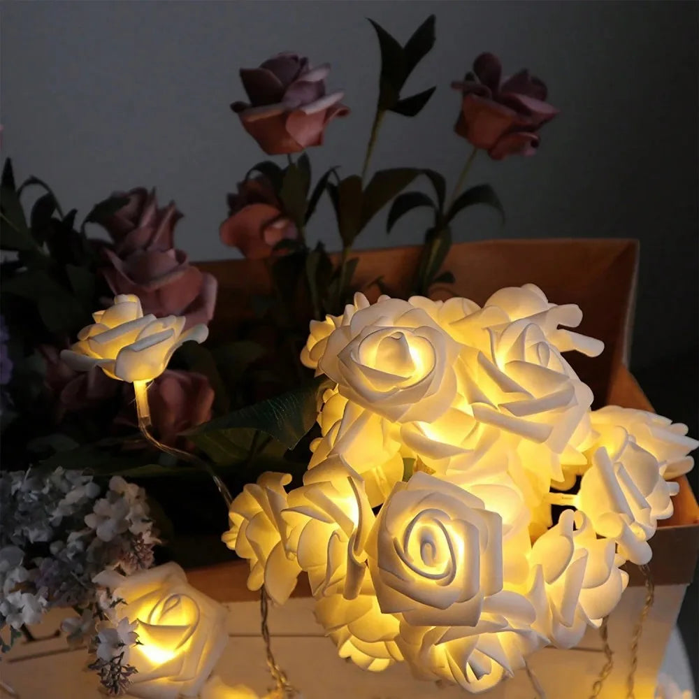 1PC 1.5M10LED/3M20LED artificial rose string light,powered by AA batteries(excl),used for room and Valentine's Day decoration Vue