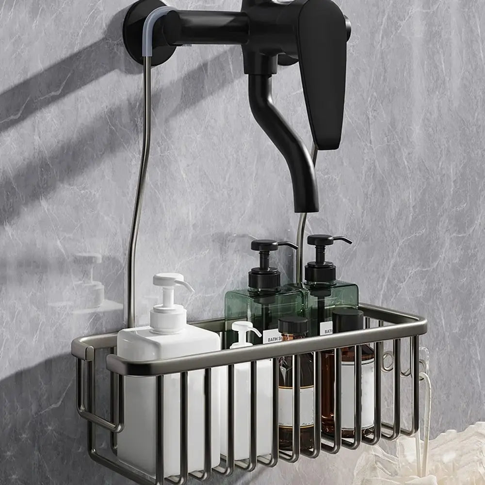 Silver/Black/Grey Hanging Shower Basket with Hooks Large Capacity Bathroom Storage Rack Rustproof Bathroom Hanging Shelf Home Vue grey