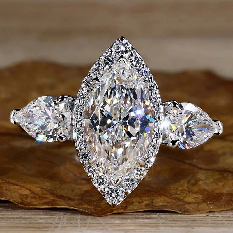 Huitan Marquise Cubic Zirconia Wedding Ring for Women – Silver CZ Wedding Ring Vue A747 8