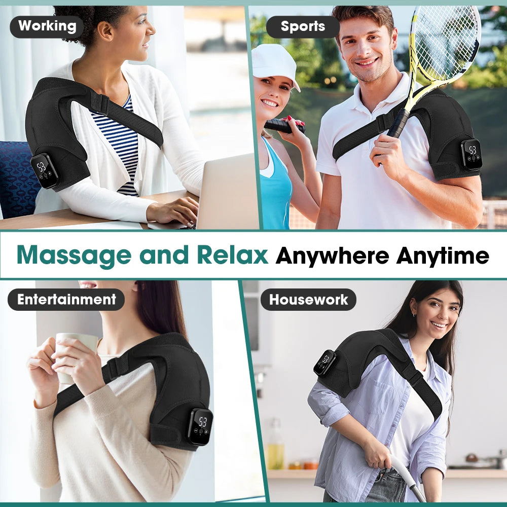Electric Heating Vibration Shoulder Massager Wrap 3 Massage Mode 3 Adjustabal Temperature Shoulder Support Belt Strap Vue