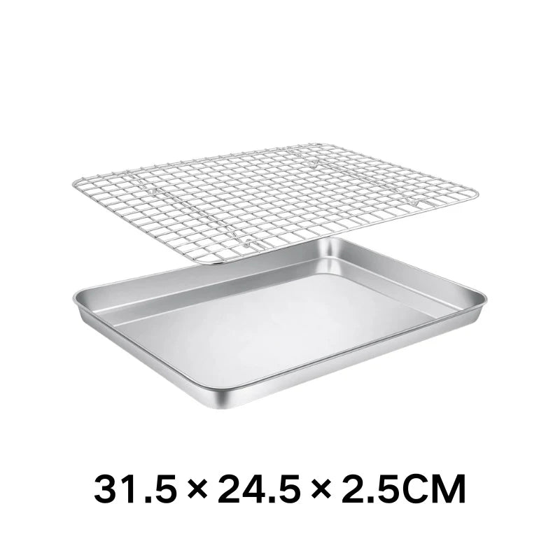 Stainless Steel Baking Pan Tray Removable Wire Rack BBQ Even Heat Vue L