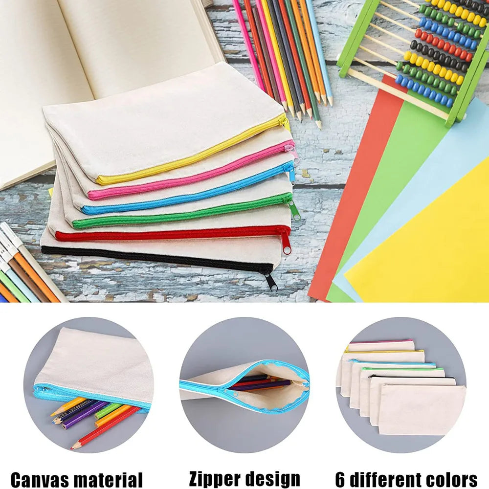 12pcs Canvas Zipper Pouch Blank DIY Craft Pencil Case Multipurpose Makeup Bags for Pen, Cosmetic, Invoice Bill, Travel Toiletry Vue