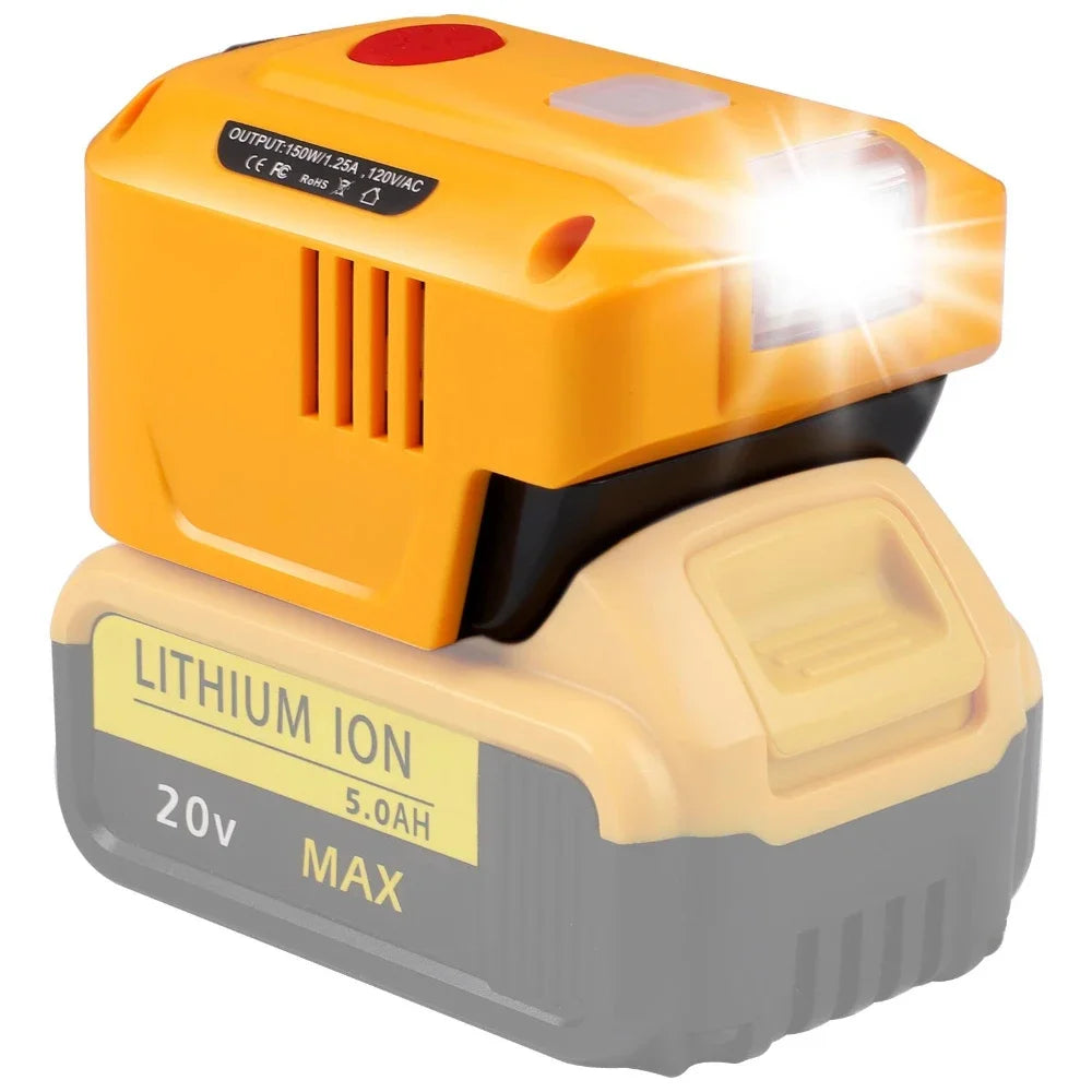 For Makita/Dewalt/Milwaukee/Ryobi 18V 110~120V with AC Outlet LED Light 150W Power Supply Inverter Dual USB Portable Inverters Vue