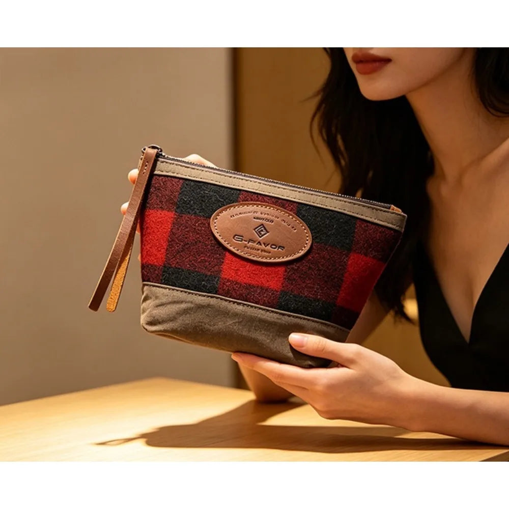 Handbag Women's Handbag Oil Wax Canvas British Retro Zipper Women's Handbag Change Bag Large Capacity Vue