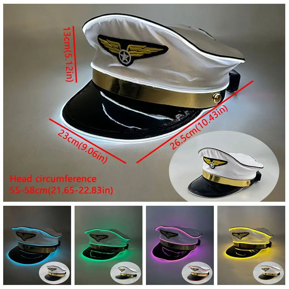Adjustable LED Light Up Pilot Hat Breathable Boost Party Vibe Glowing Party Cap Elastic Lining Fits No Deformation Vue