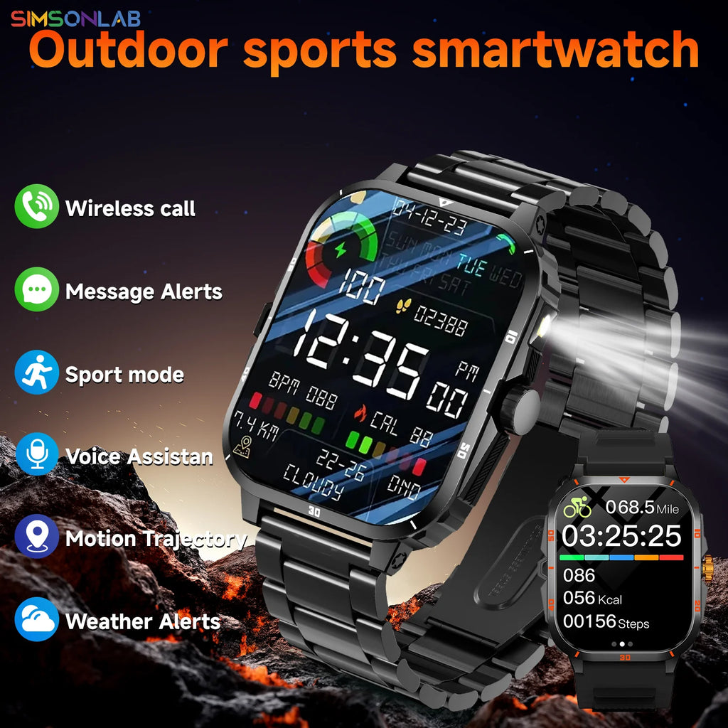 2025 Men Outdoor Sports Smart Watch 2.01''Screen Voice Assistant Blood Oxygen Bluetooth Call Multi Sports Modes Smartwatch Women Vue