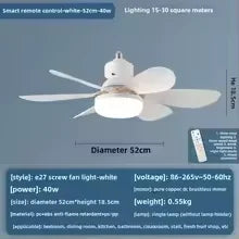 LED 40W Socket Ceiling Fan with Light, 20.5in Screw Ceiling Fans with Lights with Remote, for Bedroom/Garage/Kitchen Vue white-40W 6