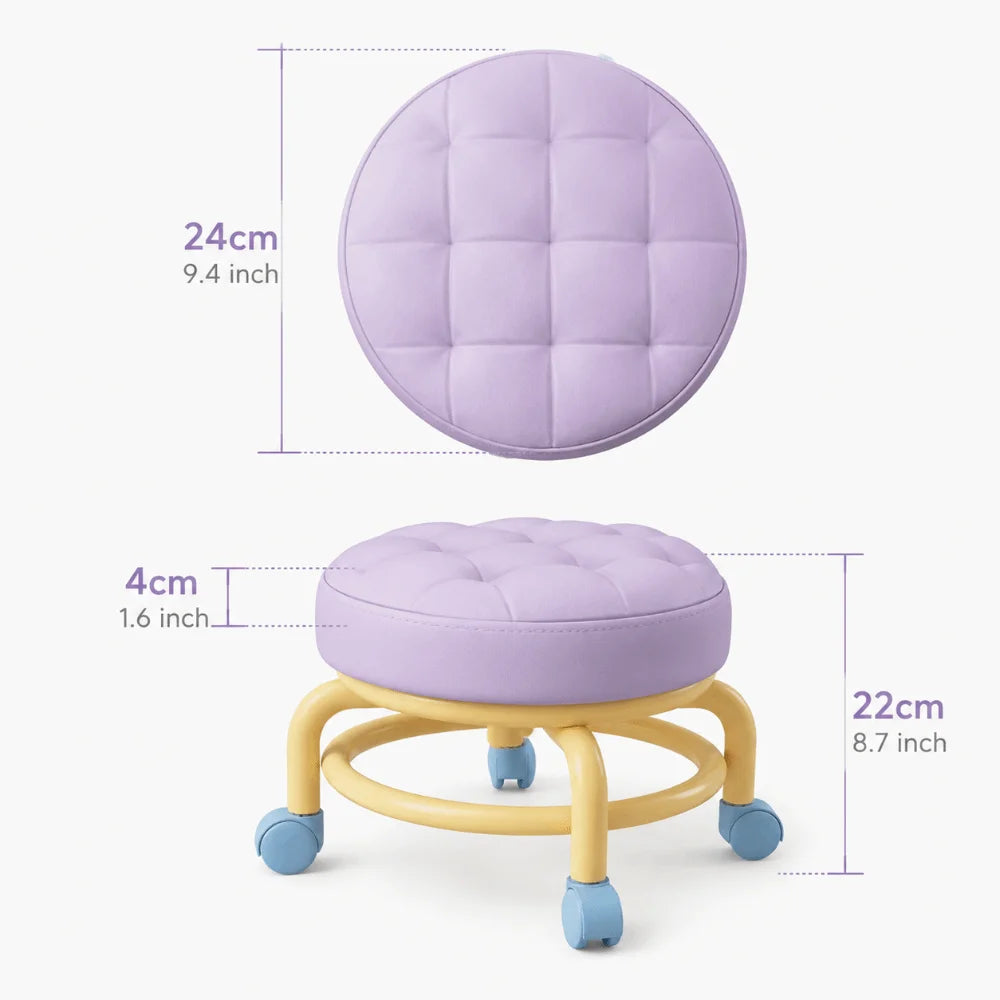 Round Shape Sliding Wheel Stool Universal Wheel Contrasting Color Small Stool Solid Frame Padded Seat Shoe Changing Stool Vue