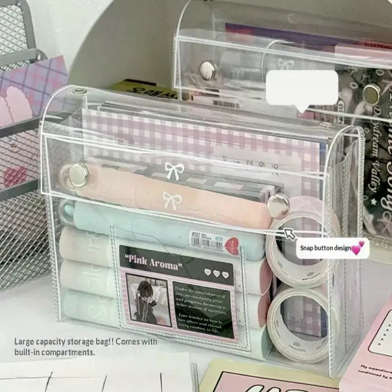 PVC Transparent Button Pencil Case Large Capacity Vertical Simple Ins Vue
