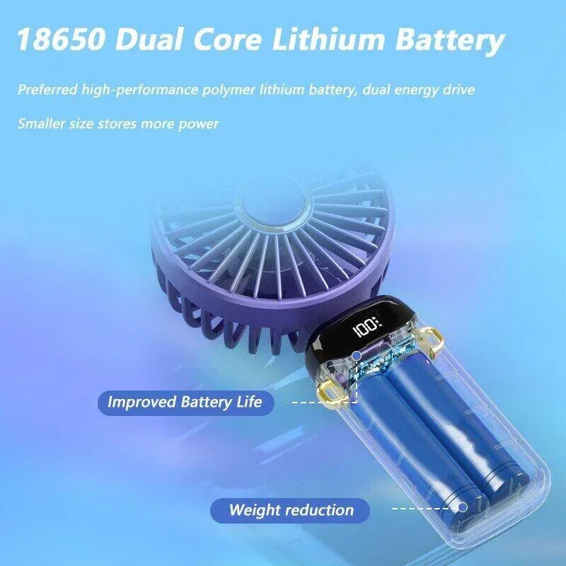 USB Handheld Mini Fan Foldable Portable Neck Hanging Fans 5 Speed USB Rechargeable Fan with Phone Stand and Display Screen Vue