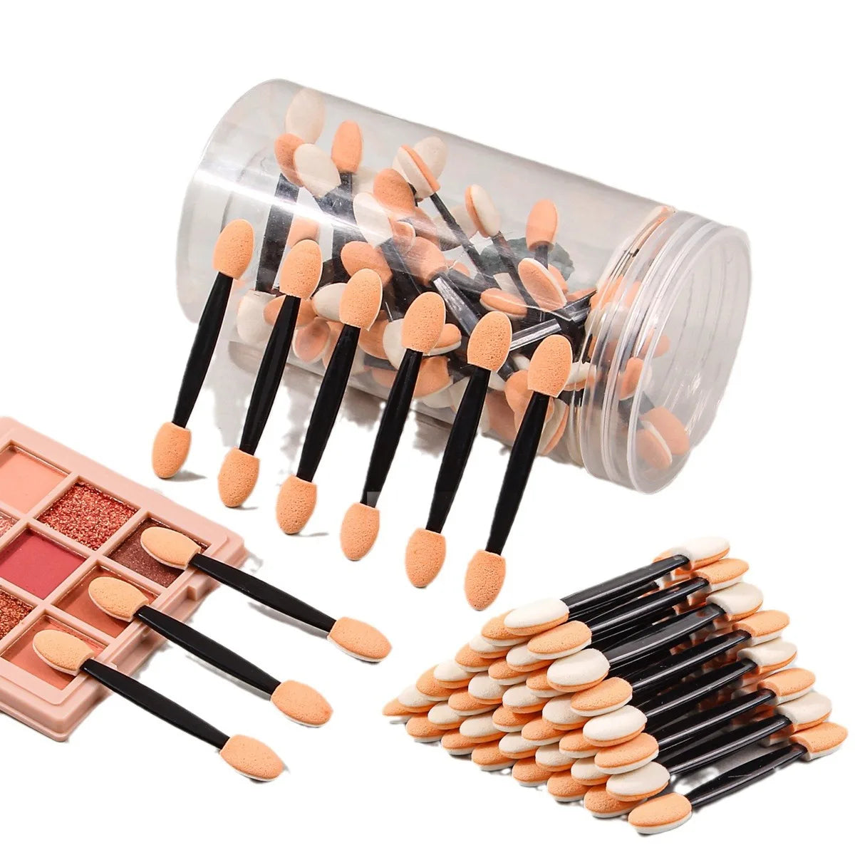 50pcs Disposable Eye shadow Brush Makeup Dual Sided Sponge Nylon Set Eye Shadow Brushes For Cosmetic Applicator Makeup Tools Vue