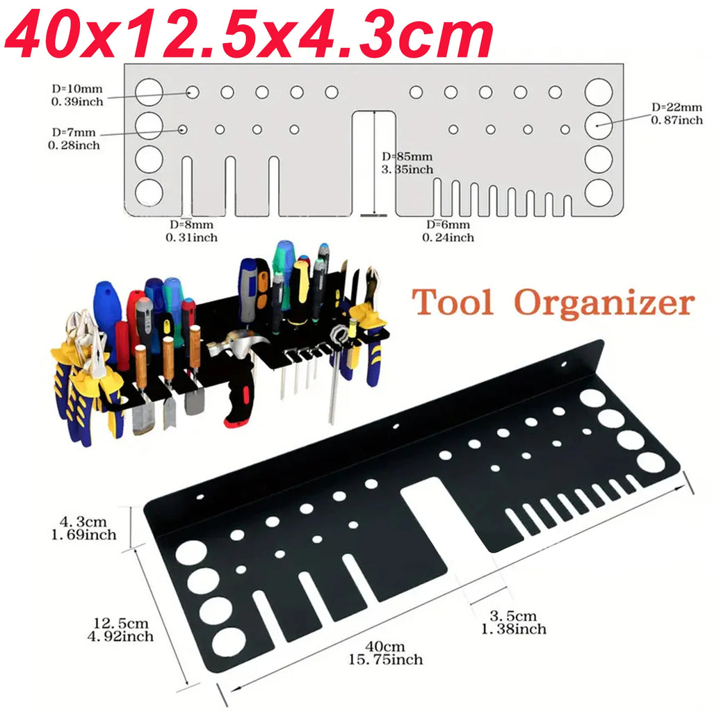 14-Hole Wall-Mounted Screwdriver & Tool Organizer Rack Wall Tool Organizer Vue B