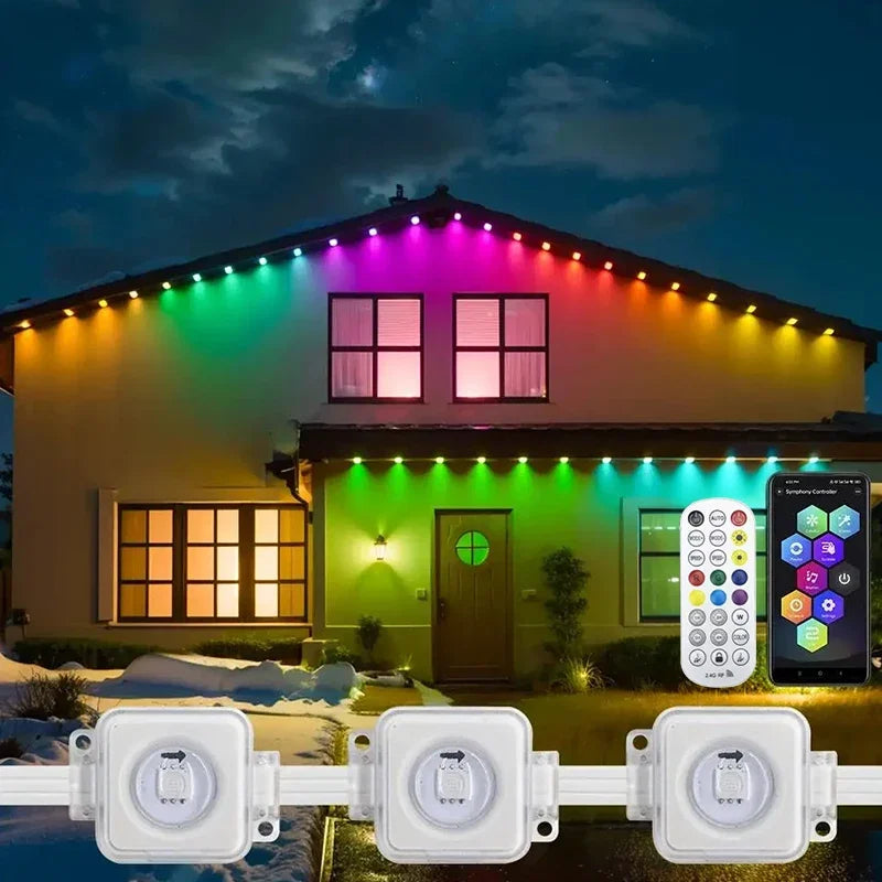 300FT 180LED Permanent Eaves LED Lights Outdoor Waterproof RGB String Lights DIY Scene Christmas Birthday Holiday Party Lighting Vue BT White 5M 10LEDs US Plug