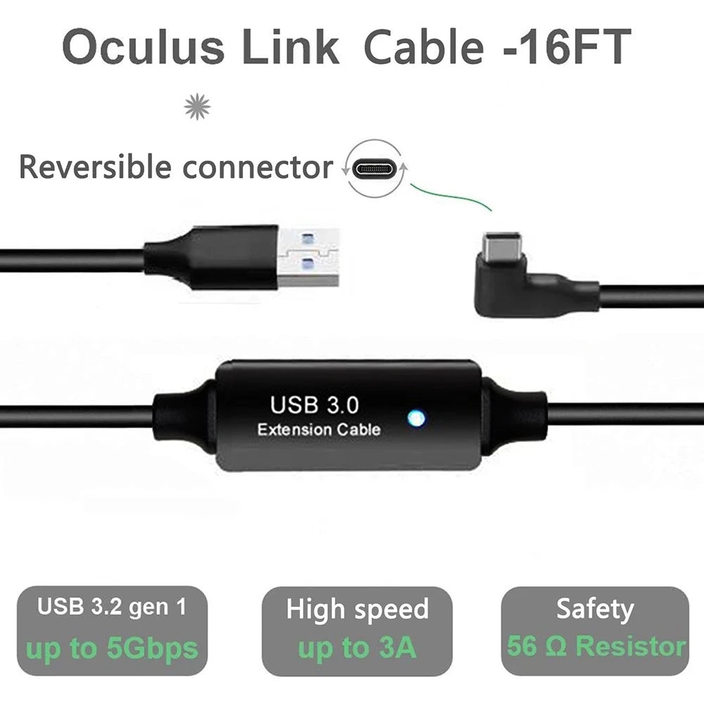 Hot-VR Data Cable, Type A To Type C Vr Data Extension Cable For Oculus Quest Headsets And Gaming Computers Vue