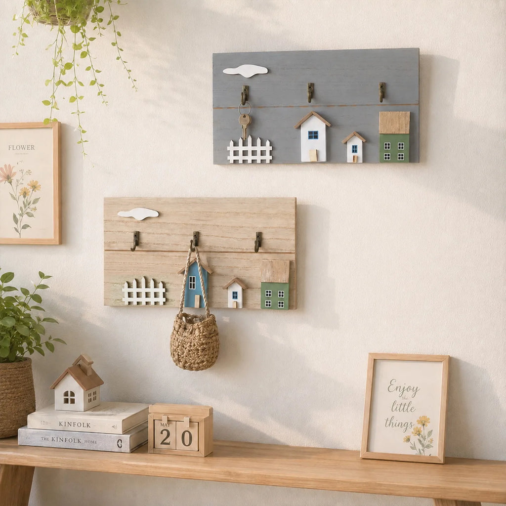 Wooden Wall Hanging Hook, No Punching Entrance Key Storage Rack, Modern and Simple Nordic Style Coat and Hat Rack Vue