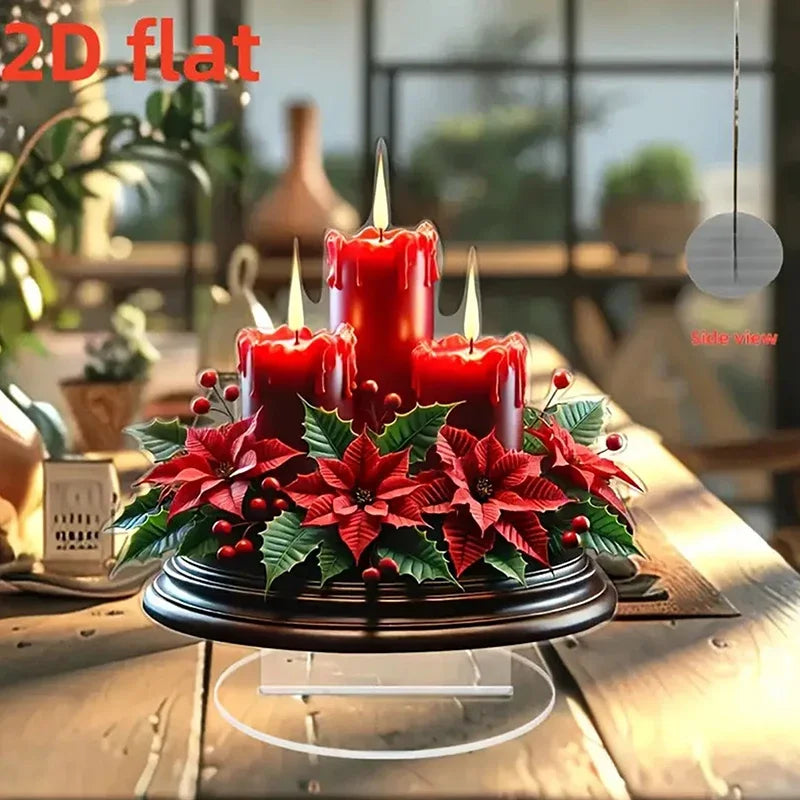 2D Flat Acrylic Christmas Desk Decor With Base Snowman House Rotating Carousel Design Indoor/Outdoor Home Office Decoration Vue