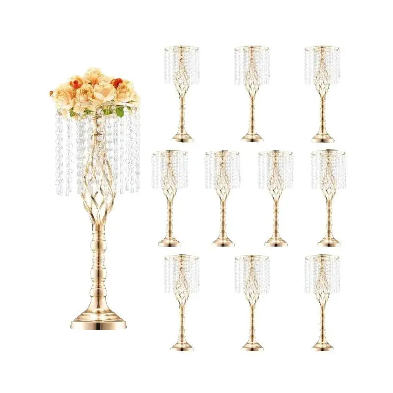 SucceBuy Tall Crystal Wedding Flower Stand Metal Wedding Centerpiece Vase Gold Flower Holders Floral Display Rack for Wedding Vue