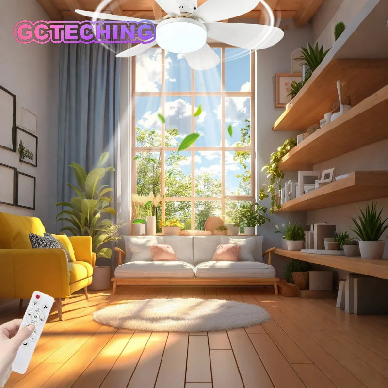 Ceiling Fan with Light E27 52CM Fan Light with Remote Control Super Quiet Socket Ceiling Fan for Bedroom Kitchen Home Lighting Vue