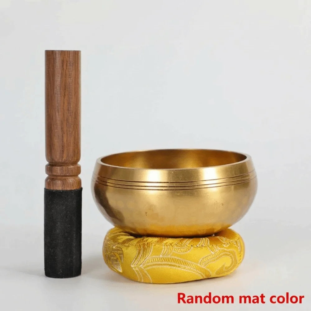Soft Cushion Nepalese Singing Bowl Stress Relief Bottom Engraved Sound Bowl with Stick Home Decor Tibetan Singing Bowl Set Vue with mat style 10.5cm