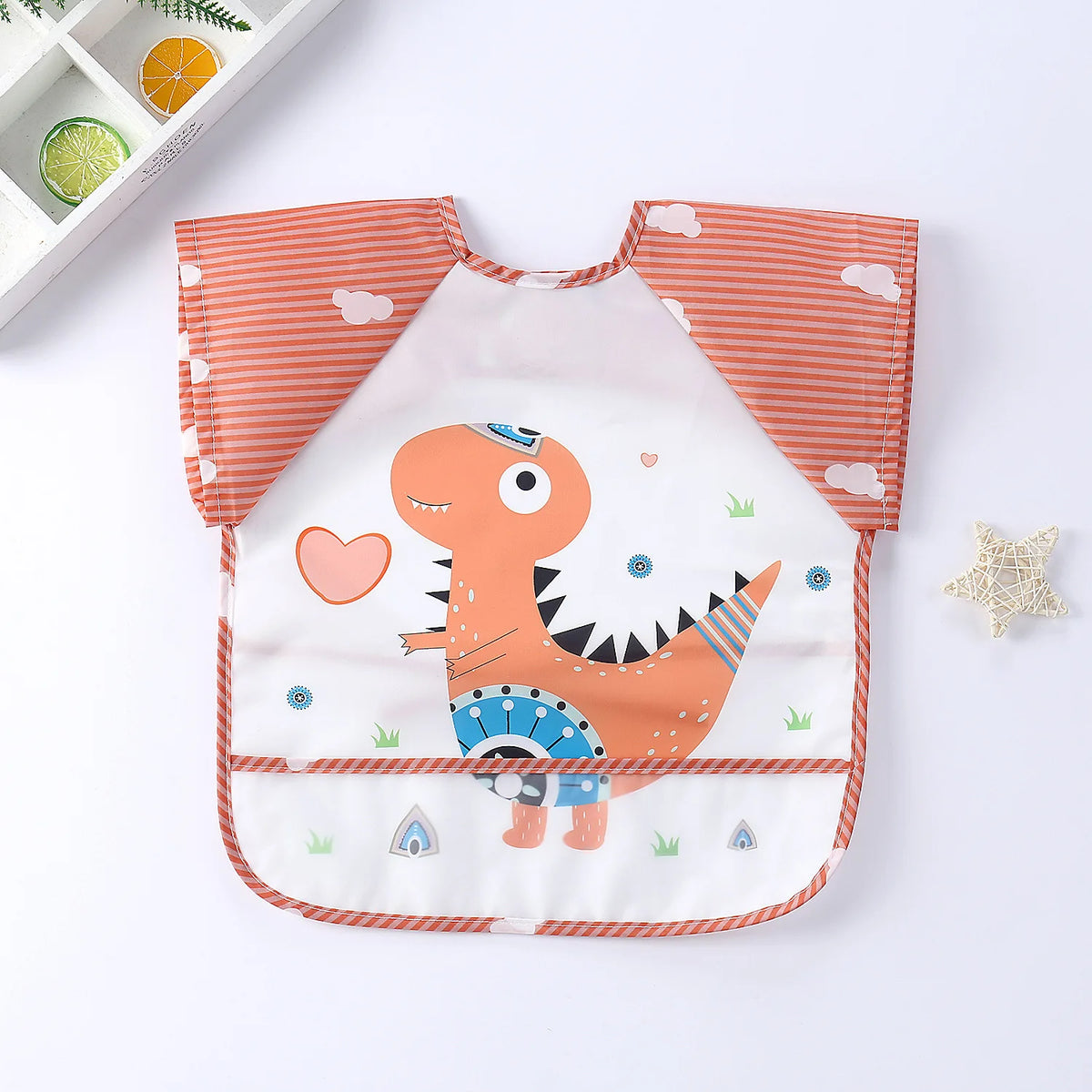 0-3Y Boys Girls Burp Clothes Smock Infant Baby Cartoon Sleeveless Waterproof Eating Toddler Art Apron Animal Smock Soft Baby Bib Vue B165 Red Dinosaur 0-3Y