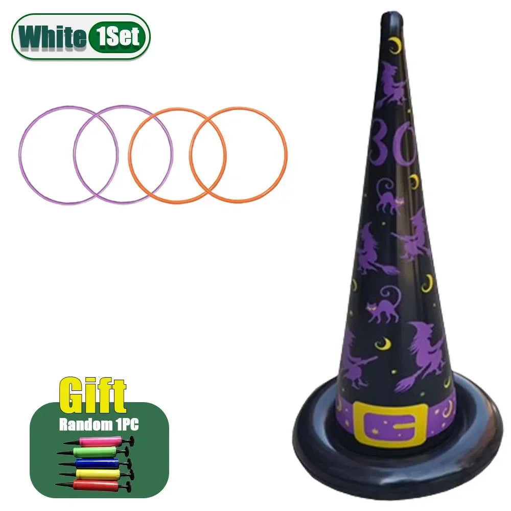 1-10Sets Halloween Inflatable Cone Toss Ring Game PVC Witch Hat Target for Carnival Party Adults Outdoor Interactive Fun Vue Purple 1Set