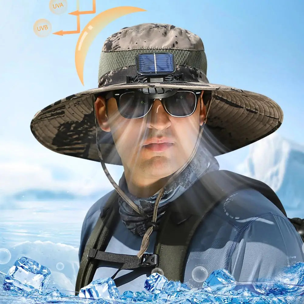 Cooling Breathable Waterproof Big Hat Wide Brim Sunshade Hat Block Ultraviolet Rays Fan Outdoor Fishing Solar Charging Fan Hat Vue