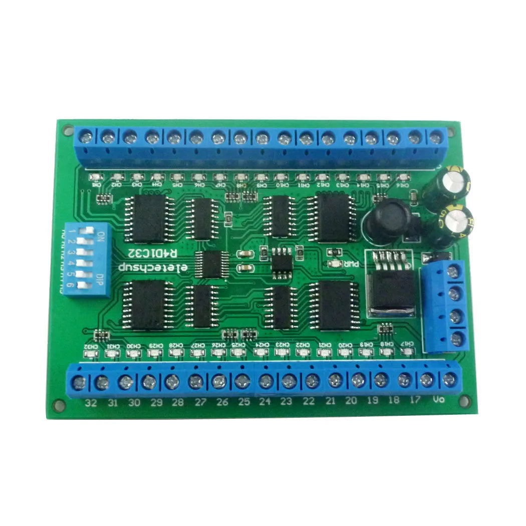 DC 12V 32Ch DIN35 Guide Rail Box RS485 Controller Modbus RTU ULN2803A Darlington Transistor Controller PLC IO Expansion Board Vue