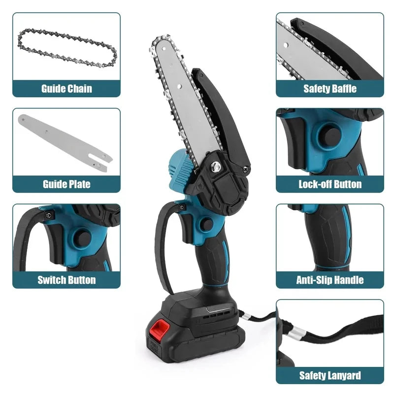 6-Inch Mini Cordless Chainsaw 1700RPM One-Hand Pruning Saw Mini Cordless Chainsaw Vue