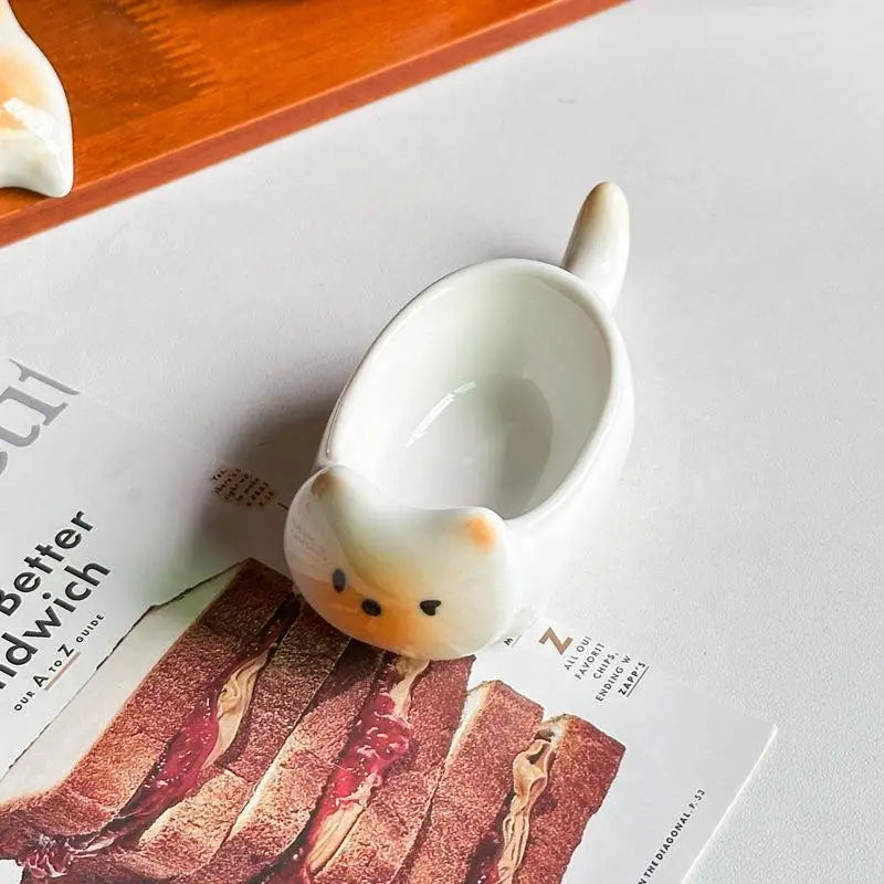 Ceramic Cat-shaped Mini Dipping Plate Side Dish Small Bowl Home Vue A1