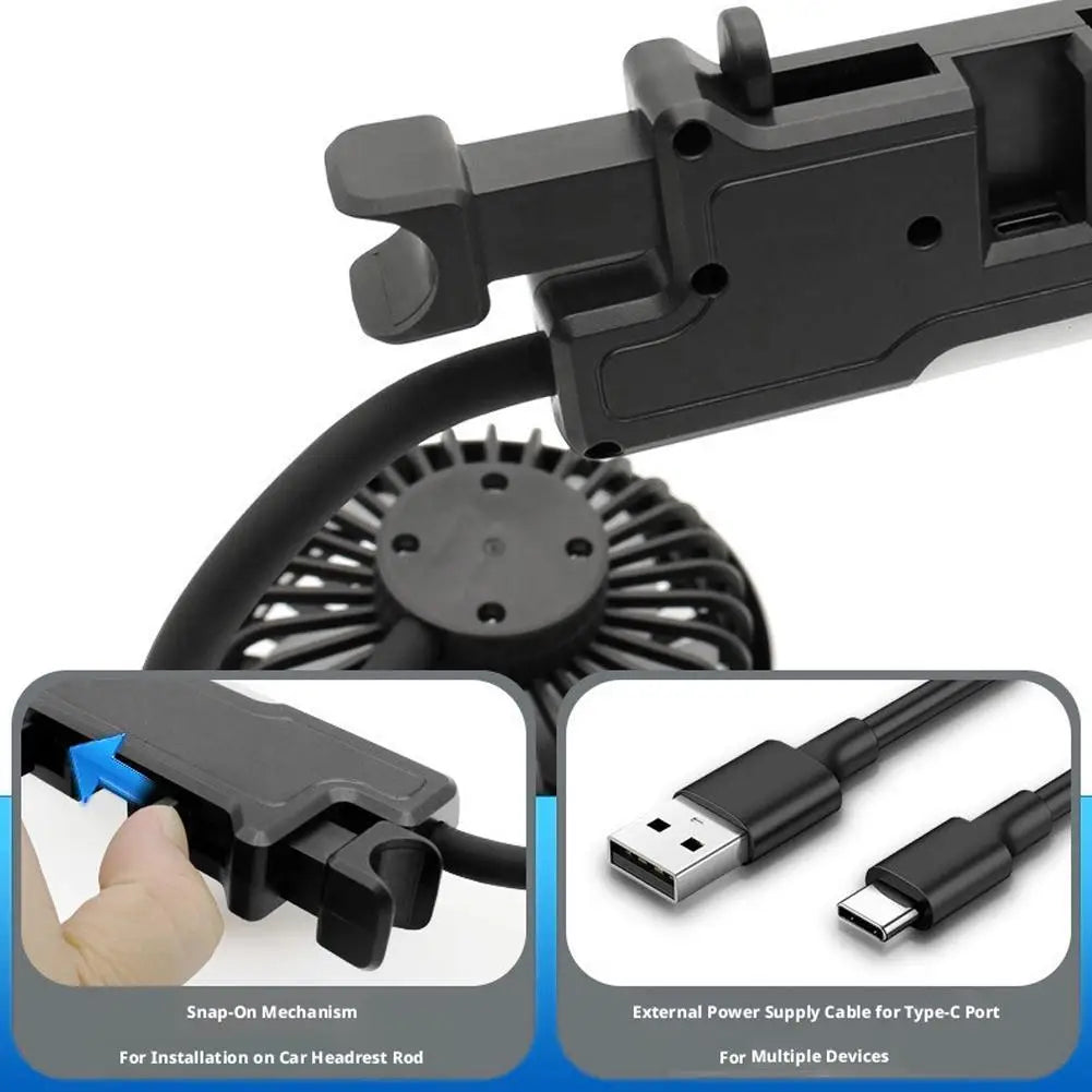 Car Double-Head Hose Rear Seat Car Electronic Fan 360° Rotation 3-Speed Strong Wind Fan Car Cool USB Fan Compatible With Laptops Vue