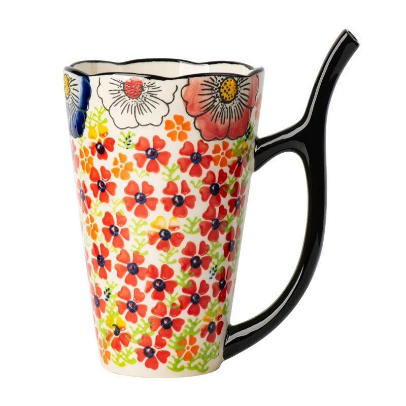 Hand Painted Ceramic Straw Mug Vintage Breakfast Coffee Cup Stylish Romantic Mug For Home Kitchen Office Desk Gift For Couples Vue