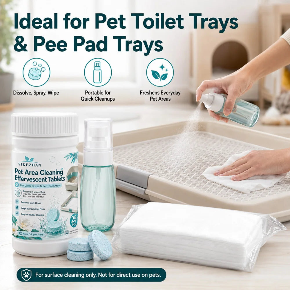 Pet Area Cleaning Effervescent Tablets 25pcs Odor Control for Cat Litter Box Pet Toilet Tray Surfaces Fresh Scent Cleaning Tabs Vue
