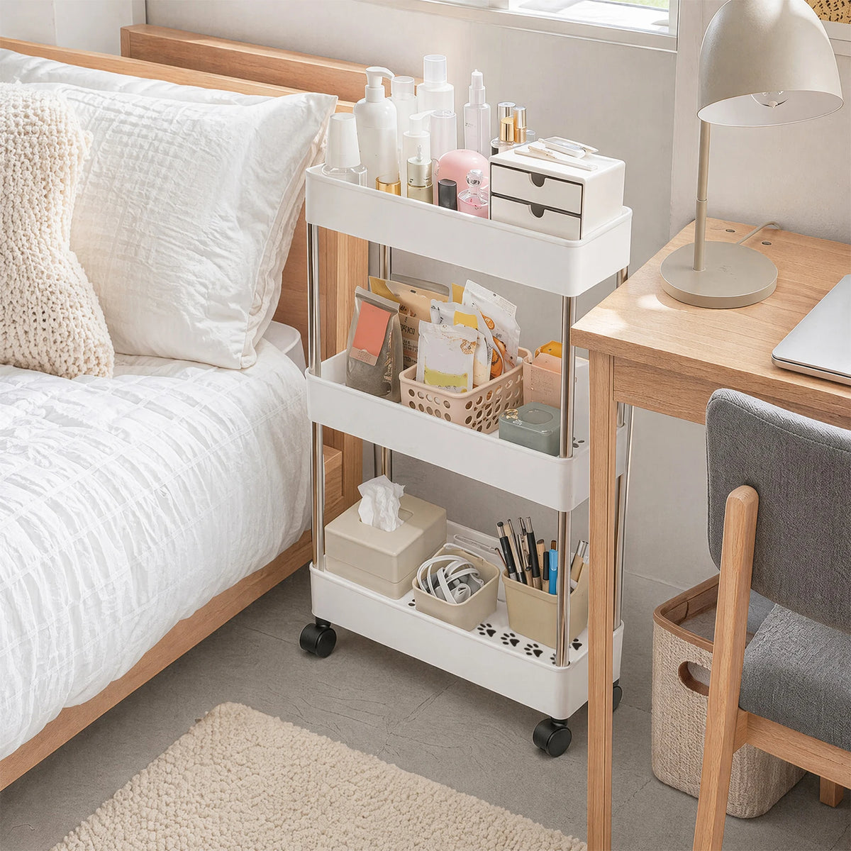 3-Tier Slim Rolling Shelving Unit for Kitchen & Bathroom Rolling Shelving Unit Vue