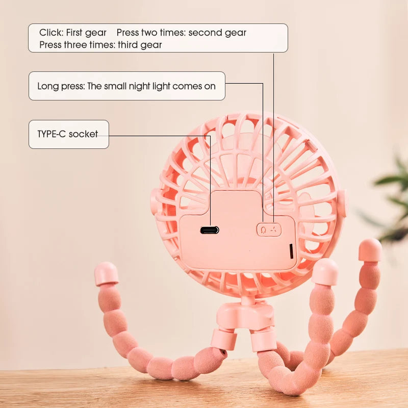 HOMEFISH Portable Baby Stroller Fan Oscillating Clip-on Mini USB Vue