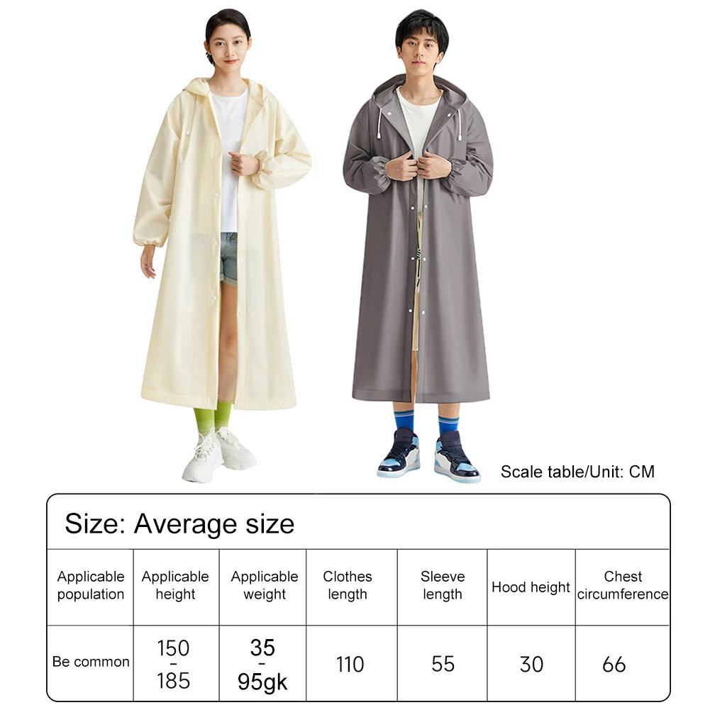 Waterproof EVA Adult Long Raincoat Reusable Hooded Rain Poncho Men Women Rain Coat Jacket for Travel Emergency Rainwear Suit Vue