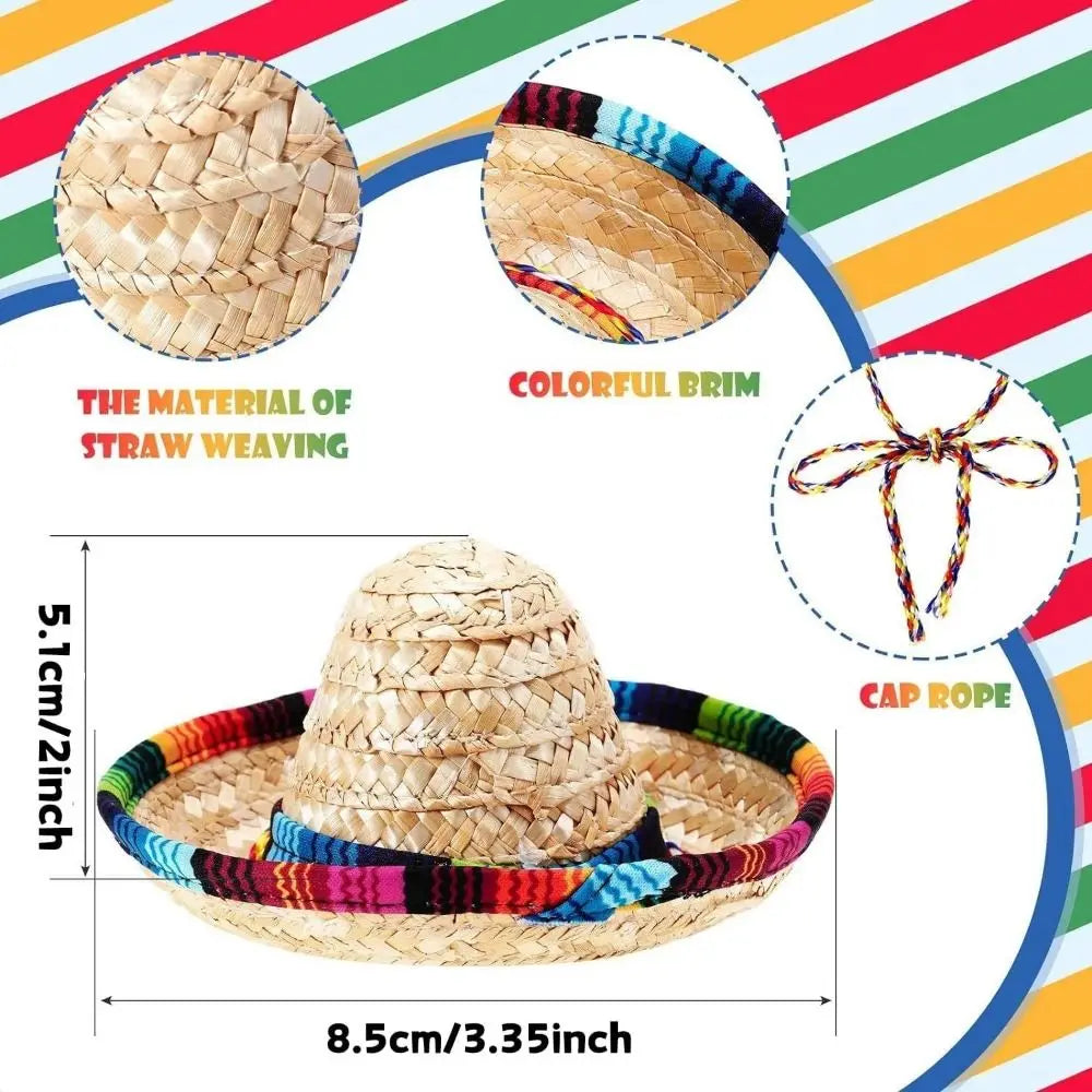 Dog Cat Straw Woven Sun Hat Cap Cute Puppy Mexican Sombrero Pet