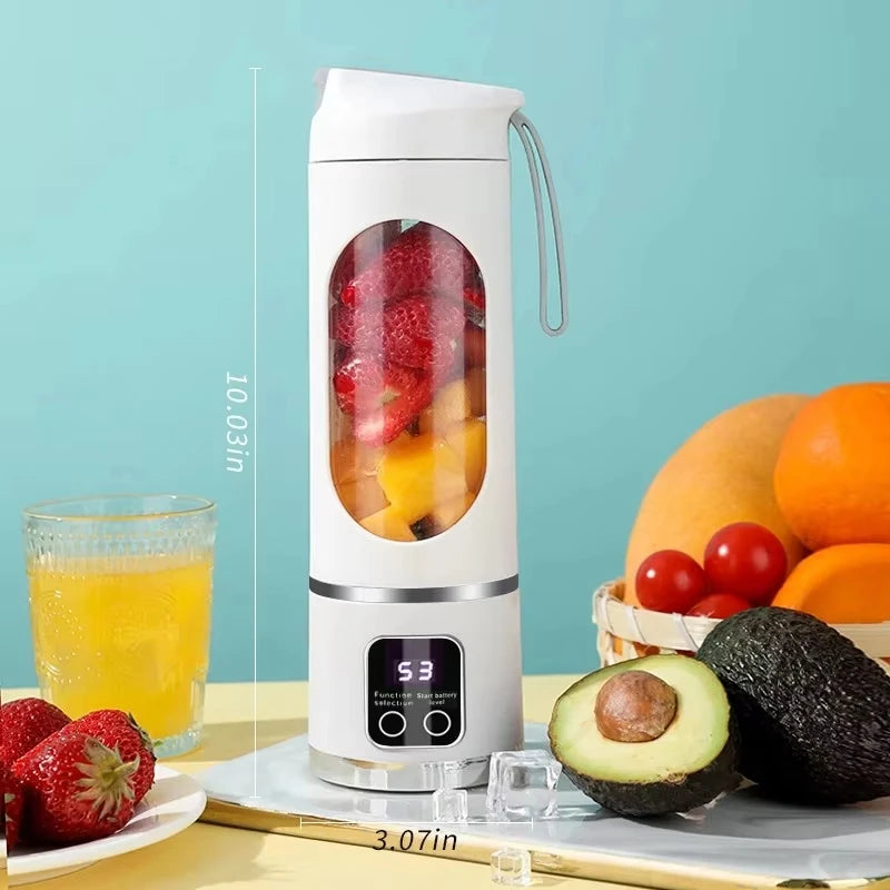 12 Blades Portable Fruit Juicer 450ml Capacity 3 Gears USB Rechargeable Blender Ice Crusher Vue WHITE