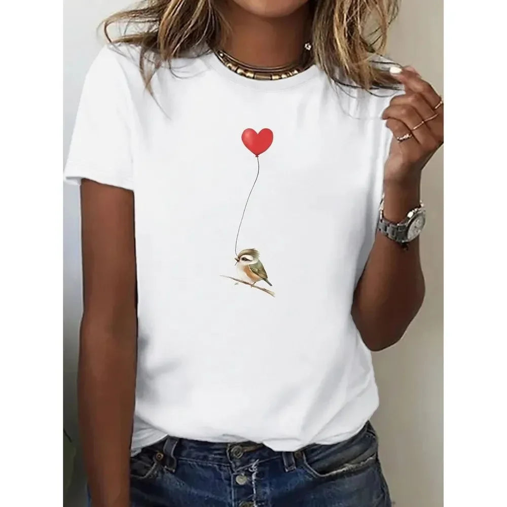 Oversized Cotton Graphic Tee for Women Short Sleeve Loose Fit Printed T-Shirt Summer Casual Streetwear Top Vue