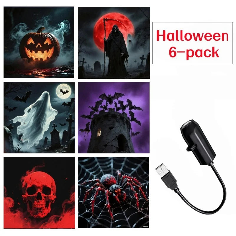 USB Halloween Projection Lamp – Ghost, Bat & Skeleton Patterns Halloween Projector Lamp Vue 6 Patterns