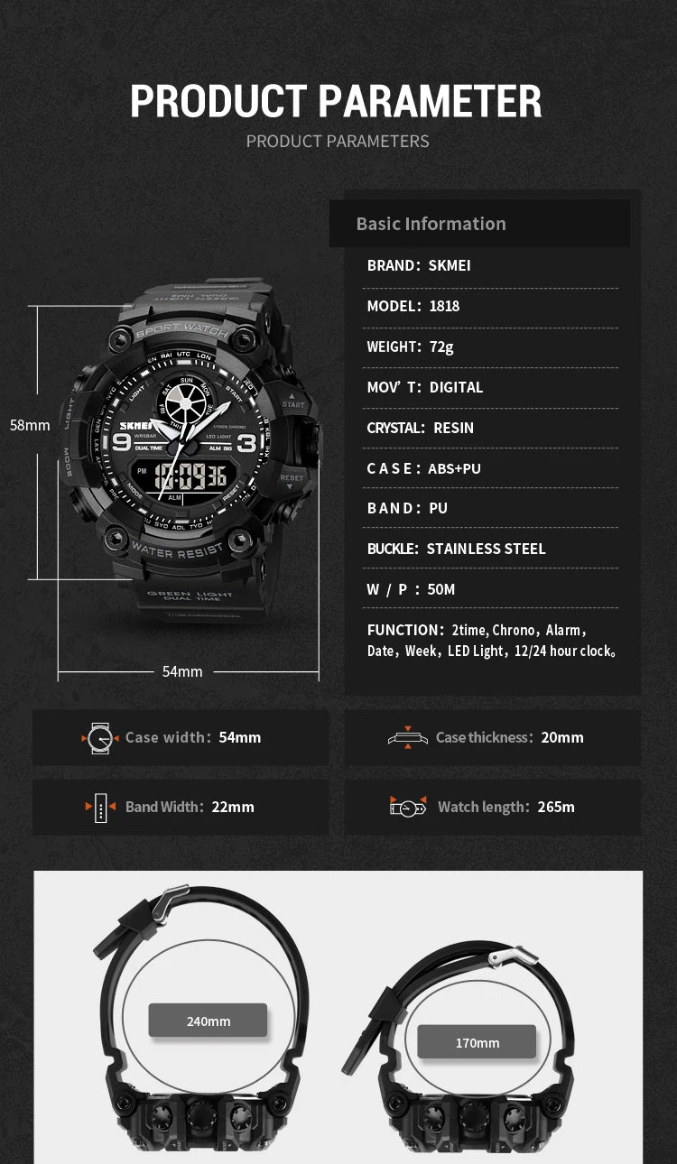 SKMEI 1818 Men's Camouflage LED Military Digital Sports Watch Digital Sports Watch Vue