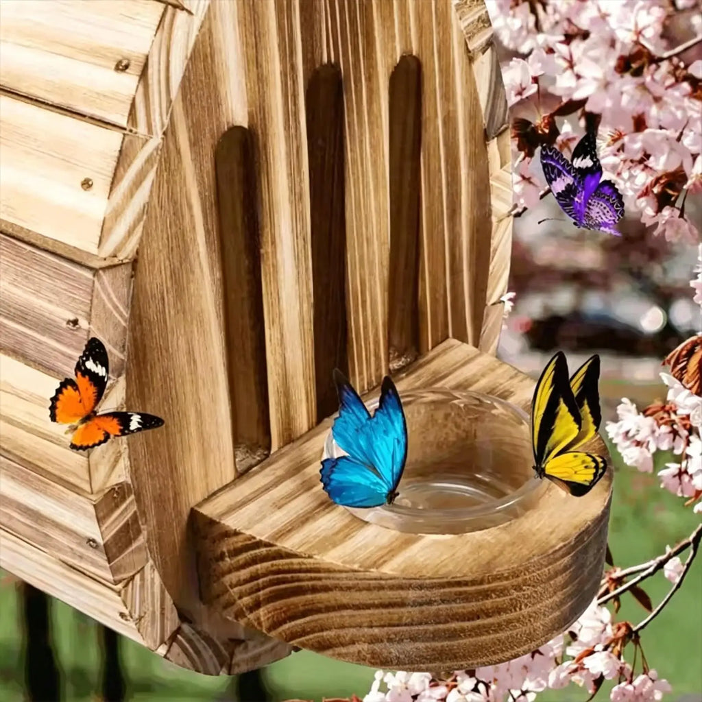 Multifunctional Wooden Teardrop Shaped Butterfly House Outside Decoration for Yard Grass Pathway Driveway Patio Balcony Lawn Vue