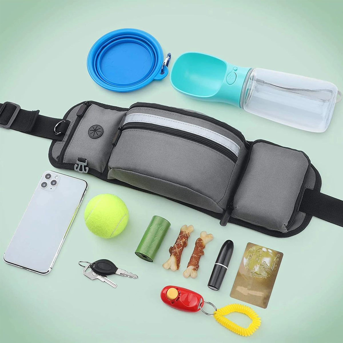 Dog Walking Fanny Pack – Treat Pouch & Poop Bag Dispenser Dog Training Bag Vue
