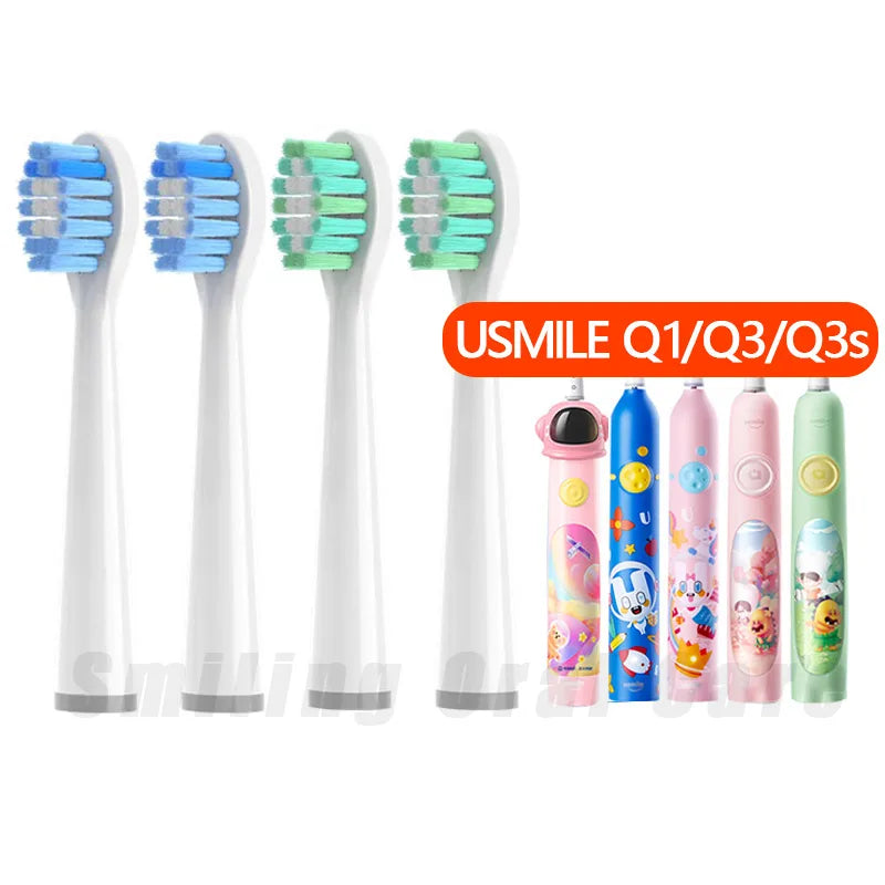 6/12PCS For Usmile Q1/Q3/Q3S/Q10/Q10pro/Q20/Q4/S10/A10 Children's Replacement Toothbrush Head Soft DuPont Nozzle Kids Brush Head Vue