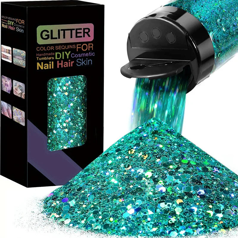 Holographic Chunky Glitter Sequins 50g Mixed Size Laser Sparkle Flakes For DIY Nail Hair Skin Music Festival Vue GLITTER-Light green