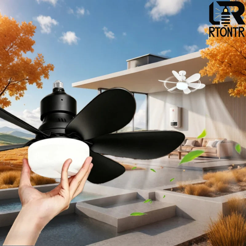 Ceiling Fan with Light E27 52CM Fan Light with Remote Control Super Quiet Socket Ceiling Fan for Bedroom Kitchen Home Lighting Vue
